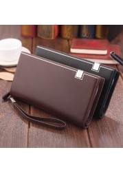 Original Luxury Brand Men Wallet Business Striped Clutch Leather Wallet Male Fashion Man Card Holder With Aipper Phone Bag