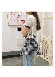 Shopping Bags For Women Plaid Casual Drawstring Adjustable Ins Cute Students Shopper Bag Korean Style