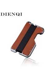 DIENQI 2021 Genuine Leather Card Case Men Aluminum Metal RFID Blocking Credit Card Holder Slim Small Size Wallet Card Holder