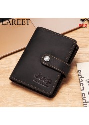 Short RFID Men Thin Bank Wallets Credit Card Holder Slim Male Nut Zipper Hasp Purse Genuine Leather Passport Travel Bags