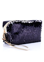 Small Embroidery Cosmetic Bag Women Girls Portable Makeup Bag with Shiny Sequins Travel Organizer Zipper Box