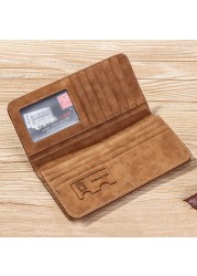 New Fashionable Men's Leather ID Credit Multiple Card Holder Clutch Coin Long Retro Wallet Slim Vintage Frosted Wallet Pockets