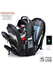 Crossten 17 Inch Durable Laptop Backpack 45L Travel Bag College Book Bag USB Charging Port Water Resistant Swiss-Multifunction