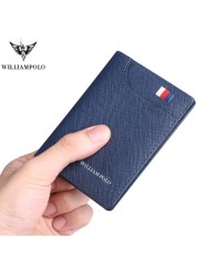 WilliamPolo - Genuine Leather Small Wallet for Men, Slim Men's Wallet, Luxury Brand, Card Clip, Slim Leather Wallet, Retro Short Wallet