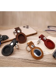 Airtag Tracker Keychain Genuine Leather Airtag Case Student Key Pet Anti-lost Locator Protective Sleeve Retro Cowhide Small Gift