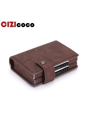 Double Box Rfid Credit Card Holder Aluminum ID Card Holder Business Card Holder Fashion Wallet Metal Leather Visit Pocket