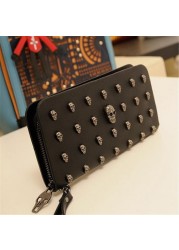 2021 Hot Sale Women Wallets Metal Skull Wallet Card Wallet Leather Cuff Purse Handbags For Women