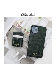 Customized Crocodile Pattern Leather Case For Airpods 1 2 Pro Protective Cover For Airpods Leather Cover For iPhone 12 13 ProMax