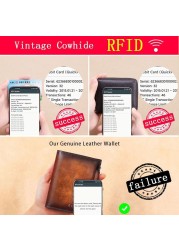 Men's Genuine Leather Wallet Vintage Short Multifunctional Business Card Holder RFID Blocking Zipper Coin Pocket Money Clip