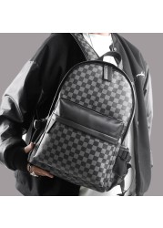 Fashion Classic Plaid Korean Version Large Capacity Backpacks PU Leather Waterproof Travel Bag Urban Business Men's Schoolbag