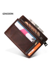 GENODERN New Mini Card Holder With Zipper Coin Pocket Mini Wallet Men Small Wallet Male Functional Card Wallet