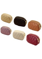 D0LF Women's Faux Leather Mini Wallet Double Zipper Diamond Multi Coin Purse Clutch