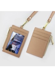 Cowhide Initial Lettering Card Holder Cowhide Card Holder with Name Place and Long Lanyard for Carrying Men and Women Cards Pull Out Easily