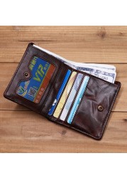 Genuine Leather Men Wallet Male Women Vintage Retro Wrinkle Short Small Slim Bifold Pocket Wallet With Card Holder High Quality