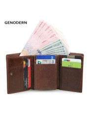 GENODERN Short Tri-fold Men's Wallet with Multi Card Holder Fashion Men's Wallet RFID Blocking Wallet Anti-scanning Leather Wallet