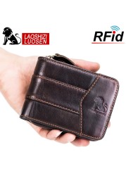 Retro Genuine Leather Men Wallet Coin Pocket Wallet Cowhide Zipper Card Holder Men Wallet