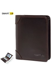 Genuine Leather Slim Wallets for Men and Women Short Credit Card Holders Coin Smart Bluetooth Wallet Man Card Holder Photo