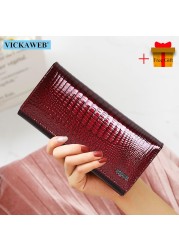 Women's Genuine Leather Magnetic Clip Wallet Fashion Long Wallet Card Holder Free Gift