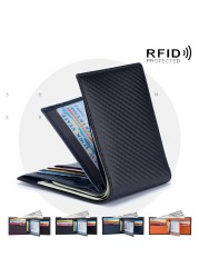 DIENQI - Genuine Leather Men Wallet Genuine Leather Men Wallet Rfid Carbon Fiber Small Wallet Slim Card Holder