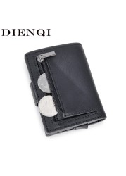 DIENQI - Leather & Leather Business Card Holder for Men with Rfid Lock, Pocket Case, Smart Wallet