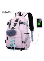 Anti-theft Backpack Woman Laptop Bag External USB Charge Computer Backpacks Waterproof School Bag For Teenage Girls Black Pink