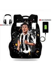 Oxford Paulo Dybala School Backpack, School Backpack with USB Cable and Shoulder Bag for Teenagers Girls Boys