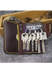 Handmade Genuine Leather Key Card Holder Wallet Personalized Card Holder With Key Ring Keyring