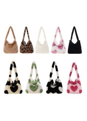 Retro Leopard Print Bags for Women 2021 Soft Plush Female Shoulder Bags Large Capacity Travel Backpack Winter Warm Fluffy Handbags