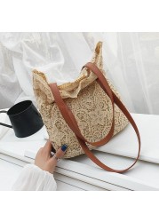 Lace Perforated Shoulder Bag for Women Elegant Beach Bag Large Capacity Composite Collection Summer 2021