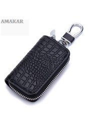 Fashion Genuine Leather Car Key Bag Unisex Crocodile Print Zipper Top Quality Cow Split Key Organizer Purse