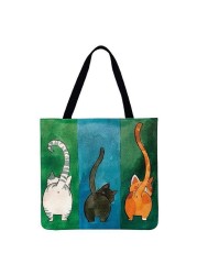 Women Shopper Bag Fashion Three Cats Printed Shoulder Shopping Bag Ladies Large Capacity Tote Shopping Grocery Bags