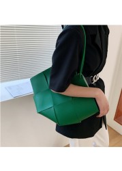 2022 Fashion Diamond Woven Handbag For Women Large Capacity Solid Spring Shoulder Bag For Female Casual Bucket Tote Underarm Bag