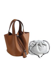 100% Cow Leather Tote Bag for Women, Genuine Leather Ladies Bucket Handbag Vintage Luxury Fashion Bag Leather Handbags Sac