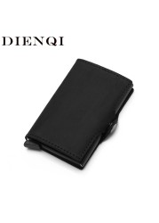 DIENQI Genuine Leather Credit Card Holder Case Anti RFID Protector Wallet Aluminum Men Women Metal Bank Business ID Card Holder Card Holder