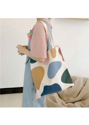 Canvas Bag Women Shoulder Bags 2022 Girls Shopper Bags Cute Cartoon Simple Print Foldable Washable Reusable Eco Tote Bag