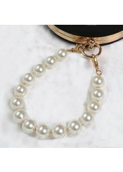 25-40cm Faux Pearl Bag Belt with Crystal Fashion Women Wrist Bag Strap Imitation Pearl Handle Purse Belt Replacement Bag Handle