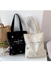 Women's shoulder bag 2022 canvas tote fashion girl bag simple large capacity shopper bag with wide zipper starry sky print handbag