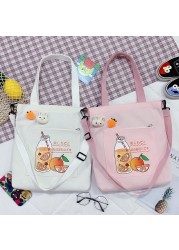 2021 women canvas shopper bag with print shopper tote bag girls summer bags female cartoon orange shoulder bag school bag