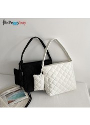 Fashion Cotton Quilted Diamond Lattice Handbag With Small Bag Nylon Solid Color Zipper Composite Bag Shoulder Bags For Women 2021