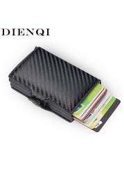 DIENQI- Genuine Leather Anti-Rfid Card Holder for Men Simple Male Wallet Aluminum Metal Card Holder