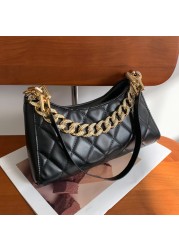 2022 Trend Women's Lattice Pattern Small Should Bag Soft Pu Leather Shoulder Bag Female Thick Chain Bags Ladies Armpit Bag