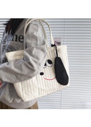 Women's Space Cotton Quilted Shoulder Bag Cartoon Dog Print Handbag Winter Warm Quilted Handbag Female Large Capacity Tote Bags