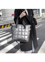 Women Top Handle Casual Ladies Bag Large Capacity Fashion Bags Solid Color Nylon Leisure Quilted Lattice Messenger Bag