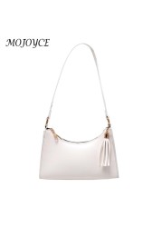 Fashion Women Shoulder Bags PU Leather Shoulder Underarm Bags Korean Chic Tassels Crescent Shape Pouch Shopping