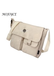 Preppy Style Women Canvas Multi-Pocket Shoulder Bag Female Luxury Small Bag Travel Shopping Bags