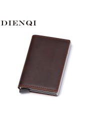 DIENQI Genuine Leather Skin RFID Credit Card Holder Metal Men Wallets 2022 Badge Pilot Card Holder Mini Card Wallet