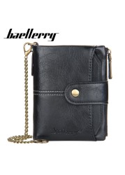 Luxury men's wallet with anti-theft chain card holder wallet fashion retro coin purse leather mini wallet passport cover for men