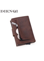 DIENQI Rfid Blocking Card Holder Men Wallets Slim Thin Leather Metal Magic Smart Wallet Male Coin Purse Coffee Wallets for Men