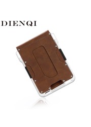 DIENQI RFID Aluminum Metal Wallets Men Card Holder Small Short Magic Wallet Money Bag Vintage Male Treble Leather Magic Wallet