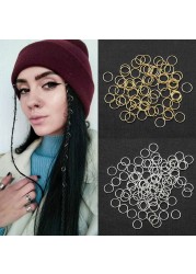 50pcs Mix Color Hair Braid Dreadlock Beads Cuffs Rings Tube Accessories Opening Hoop Circle 10-12mm Inner Hole Hair Rings